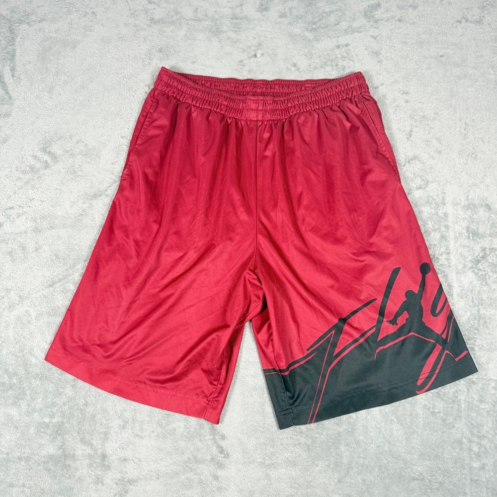 Jordan Mens Large Basketball Shorts Red Black Dri-FIT Jumpman Flight